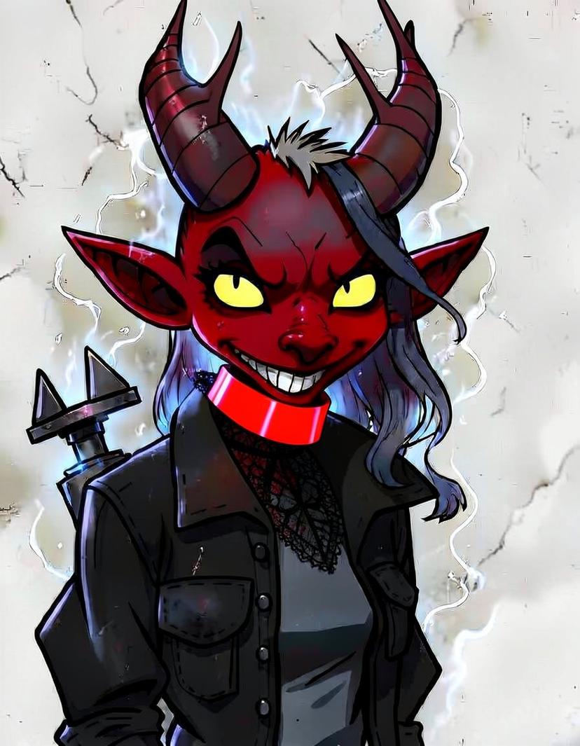 Gothic Ember, a Hazbin Hotel OC made on GenTube