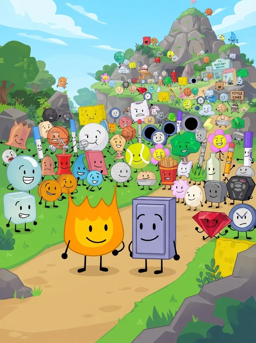 Firey from bfdi (Battle for dream island) and for the background and a lot of characters and from BFDI and Liy from bfdi