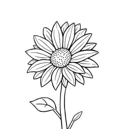 Create a simple black-and-white children's coloring book illustration of alpine sunflower, no leaves, no page border, only black and white, designed specifically for children ages 3–8. Use a cute, friendly, clean, bold cartoon illustration style with large simple shapes, thick smooth black outlines, minimal details, and clearly defined enclosed areas that are easy for young children to color. The illustration should be centered on the page, large and easy to recognize, with a clean composition and plenty of open coloring space. Show the subject from a clear, simple viewpoint and avoid unnecessary background clutter.