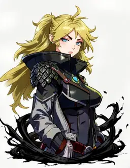 character portrait of female, a rider crackling with an unusual signet power, fully clothed, dragon rider, shadow wield, Golden dirty blonde, clear blue eyes, a fair complexion, cool and confident, in the style of Fourth Wing, faithful to its official art style, vivid saturated colors, head and shoulders, facing forward, plain flat white background
