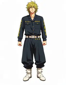 Redraw the person in the reference image as a character portrait of them, fully clothed, messy, shaggy layered hair like a wolf cut, in the style of One Piece, faithful to its official art style, vivid saturated colors, head and shoulders, facing forward, plain flat white background. Keep their face, hairstyle and distinguishing features clearly recognisable as the same person.