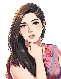 Redraw the person in the reference image as a character portrait of female, them, fully clothed, clean anime character art, cel-shaded 2D illustration, crisp lineart, vivid colours, soft rim lighting, head and shoulders, facing forward, plain flat white background. Keep their face, hairstyle and distinguishing features clearly recognisable as the same person.