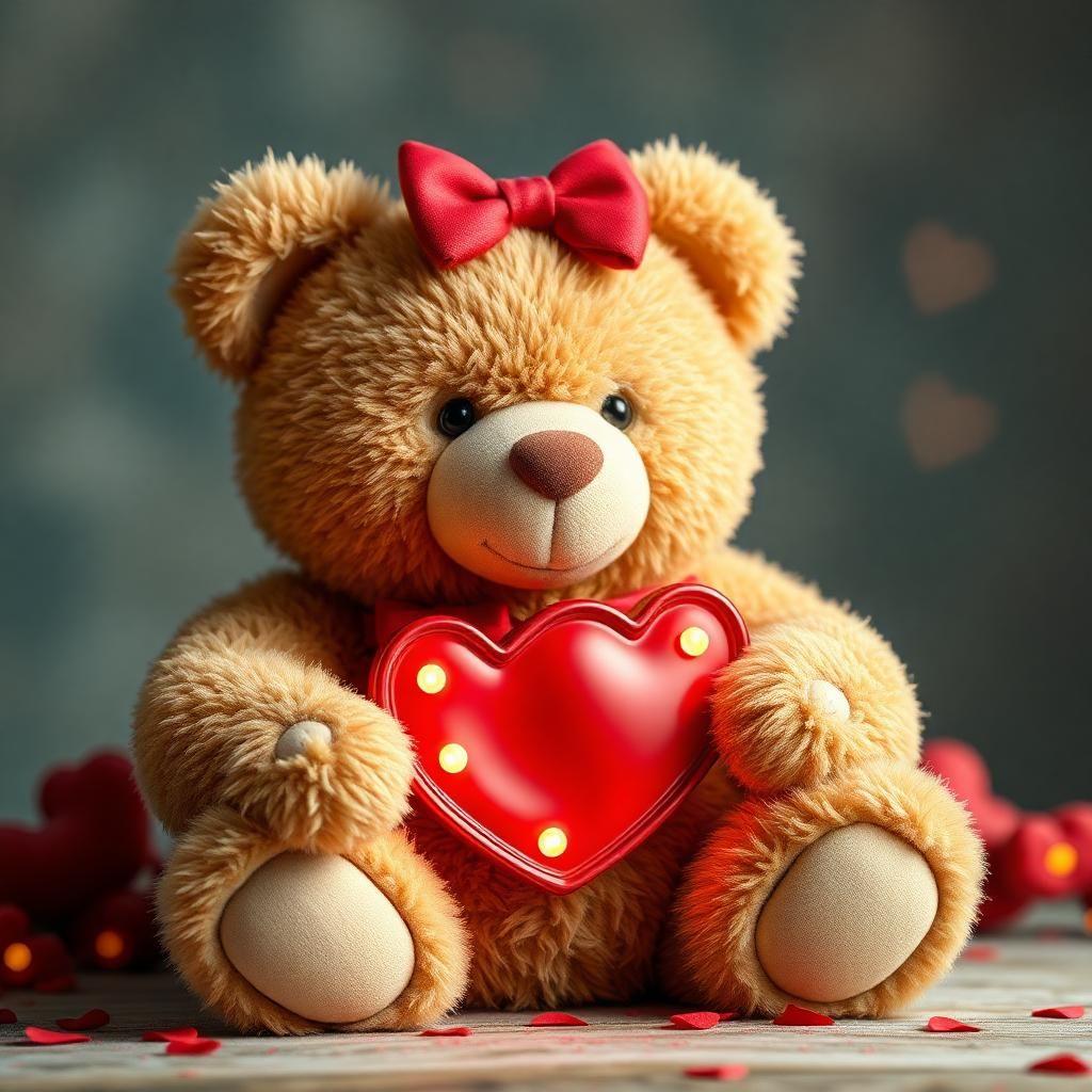 very cute teddy bear making love sign concept art 4k  ultra realistic photography 