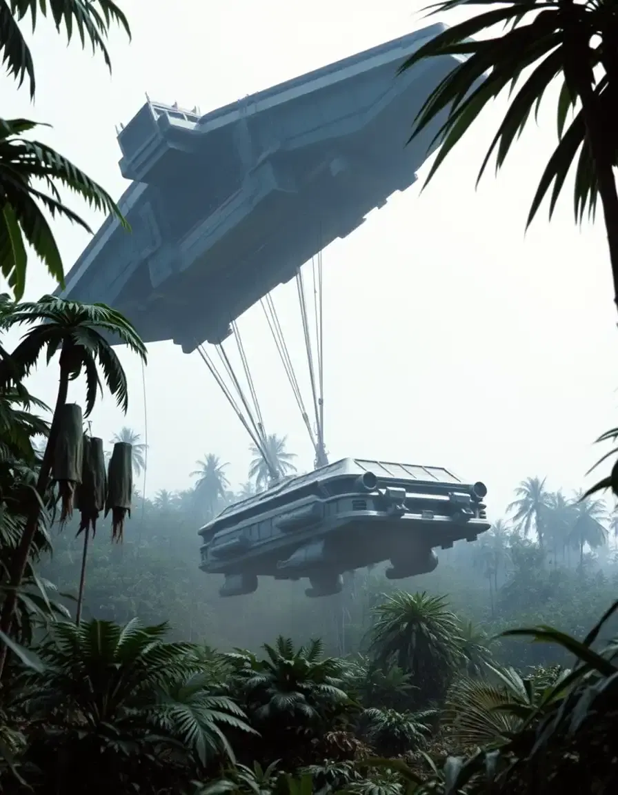 The movie "Aliens" use the UD-4L 'Cheyenne' dropship landing in a jungle, https://alienanthology.fandom.com/wiki/UD-4L_Cheyenne?file=Aliens_Cheyenne2.jpg