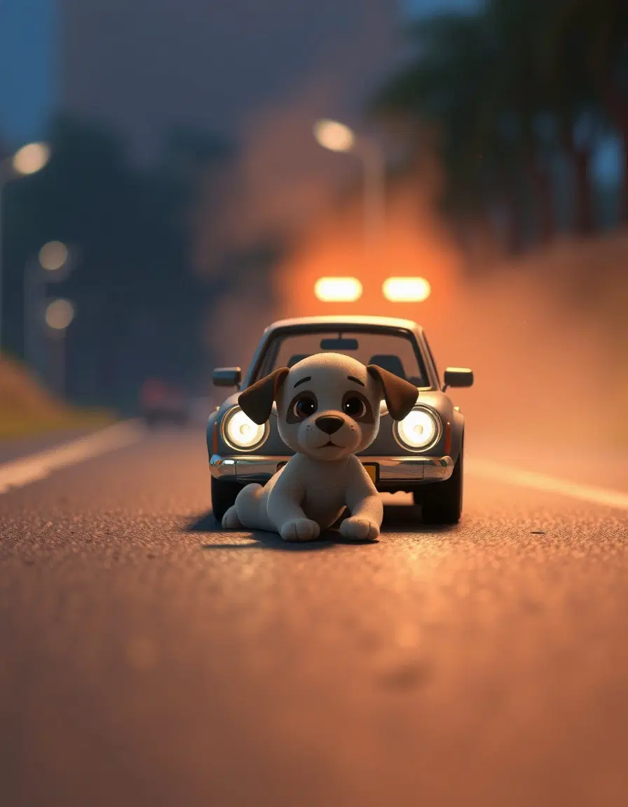 Style: 3D anime, Pixar style, Disney style
Quality: ultra detailed, 4K
Render: cinematic 3D render
Lighting: soft cinematic lighting
Aspect ratio: 9:16 vertical
Camera: smooth movement, slow motion
Mood: emotional, cinematic, storytelling
Characters: cute 3D anime characters3D anime cinematic road accident scene, small 3D anime car suddenly stopped, cute 3D anime puppy injured on road, dust particles in air, slow motion, dramatic cinematic lighting, emotional atmosphere, smooth camera zoom, Pixar style, ultra detailed 3D render, 4K