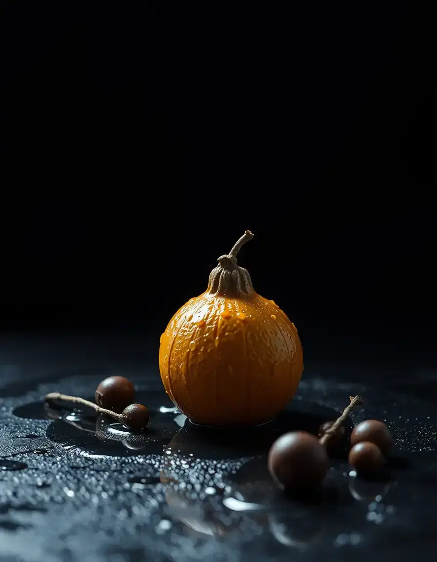 an unaltered, still-photographic style still life with a single object that remains at the forefront in a wet condition remains central. the still life features the wet object alone while its background becomes significantly darker and less noticeable.