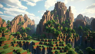 minecraft world style, blocky textures, voxel terrain, consistent character model, soft pixel lighting, cinematic composition, ultra detailed minecraft materials, global illumination, no realistic human, fully minecraft aesthetic