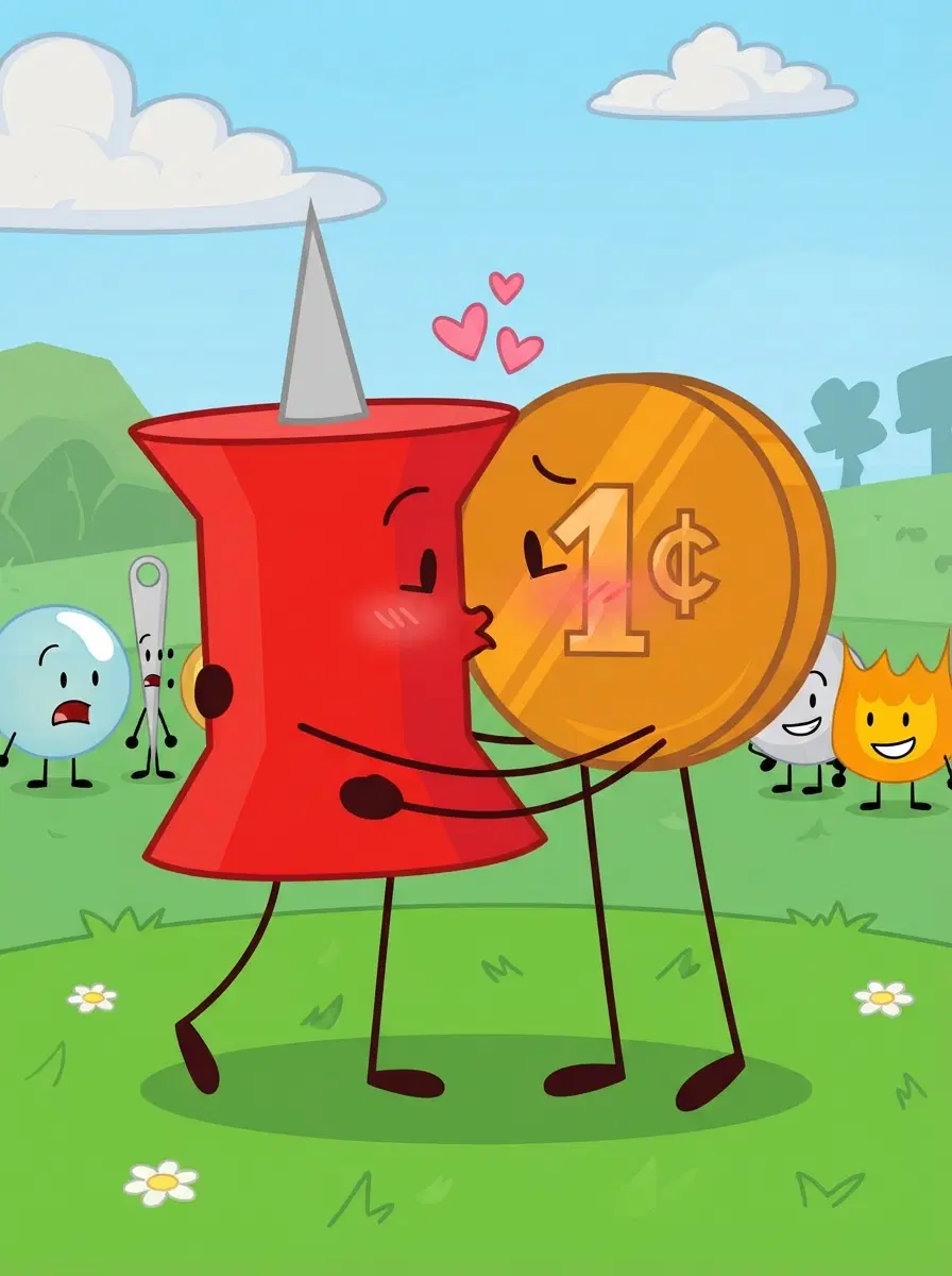 Add 2 characters from bfdi 1 boy character and 1 girl character they kiss
