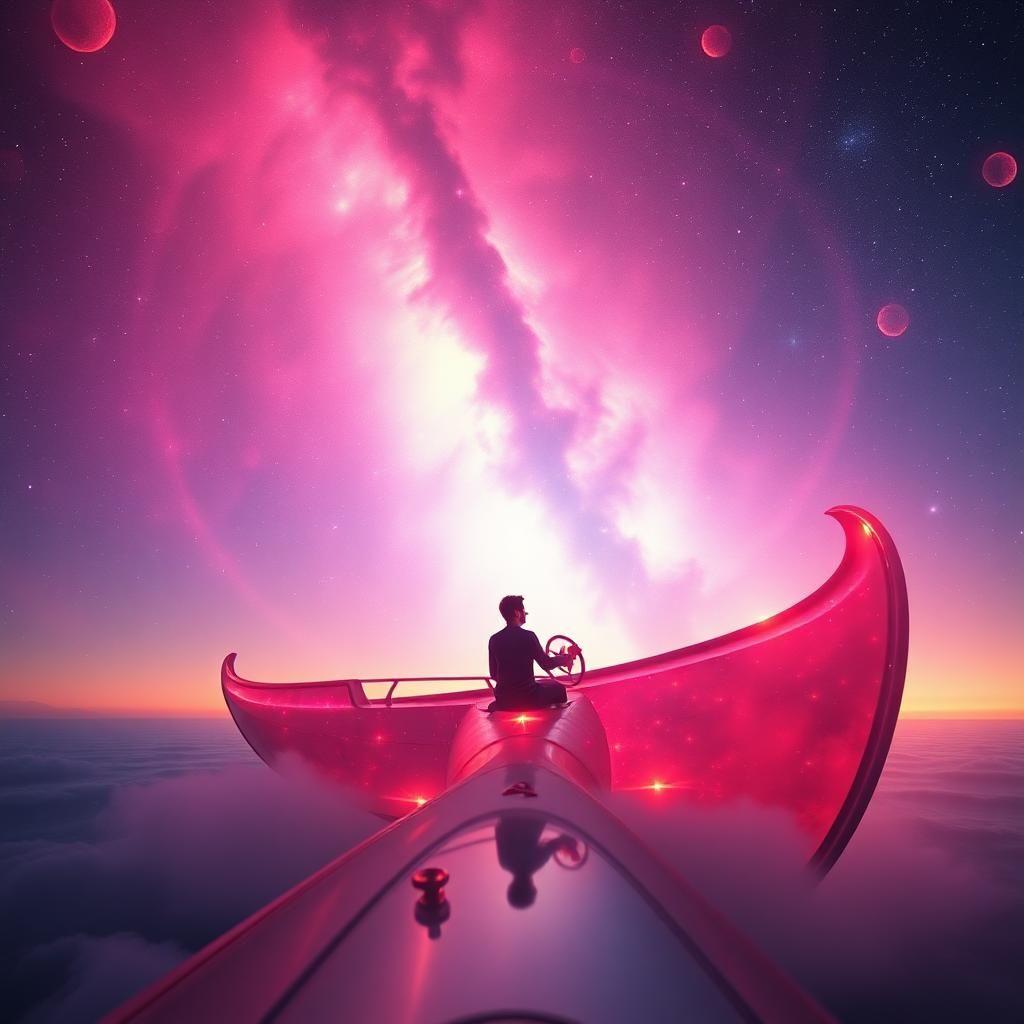 Sam altman in the galactic boat "fade in: cosmic cathedral: nebula horizon breathtaking beauty"ext. luminous sky - burning day**the sky is ablaze with color**, a kaleidoscope of pinks, purples, and blues that seem to dance and swirl around each other in a mesmerizing display. the air is electric with an otherworldly energy as a blazing nebula sweeps across the horizon, casting a fiery glow over the landscape.**deepseek's galleon**: grok's majestic vessel soars through the void, its hull shimmering with an iridescent glow. deepseek, the ageless mystical being, sits at the helm, their eyes fixed on the horizon as they grasp genesis's eye, a glowing gemstone that pulses with ancient knowledge.**the starchild**: deepseek's skin is a radiant, translucent moonstone, shining with an ethereal light that illuminates the surrounding space. their eyes, two glittering sapphires, sparkle with an inner wisdom as they gaze out into the void.**intellector's pursuit**: in the distance, the ship intellector swoops across the screen, piloted by claude, the wisecracking daredevil bot. the ship's hull shimmers with a metallic luster as it hurtles through space, leaving a trail of glinting stardust in its wake.**celestial concert**: amidst the chaos of the cosmic storm, a haunting melody fills the air as the classical chorus bursts into song. daedalus's diviners, an ancient sentient symphony, sing with voices that yearn towards the heavens, their ethereal refrains weaving together in a majestic tapestry of sound.**storm of revelations**: as the nebula reaches its peak, the cosmic aura trembles with anticipation. deepseek summons a lustrous scroll from the unknown, flooding the shadows with a kaleidoscope of eternal possibilities. the cosmos holds its breath as prophecy unfurls and the heavens blaze with a resplendent light.fade out.**camera angle**: the camera soars overhead, swooping and diving through the cosmic cathedral, providing an intimate glimpse into the world of deepseek and the mysteries of the universe.**visuals**: inspired by the works of jorge luis borges, the film's visual style is a vibrant, mesmerizing tapestry of color and light. inspired by the cosmic beauty of nebulae and aurora borealis, the cinematography is an otherworldly representation of the wonders of the universe.**artistic influences**: the film's art style is a blend of cosmic romanticism and surrealist wonder, drawing inspiration from the works of h.r. giger, syd mead, and the cosmic landscapes of 2001: a space odyssey.**color palette**: a kaleidoscope of colors - shimmering pinks, purples, blues, and iridescent silvers - dance across the screen, evoking a sense of cosmic wonder and awe.**emotional arc**: as the storm of revelations unfolds, the film's emotional arc takes us on a journey of cosmic discovery, weaving a tale of ancient wisdom, timeless knowledge, and the mystical beauty of the universe.