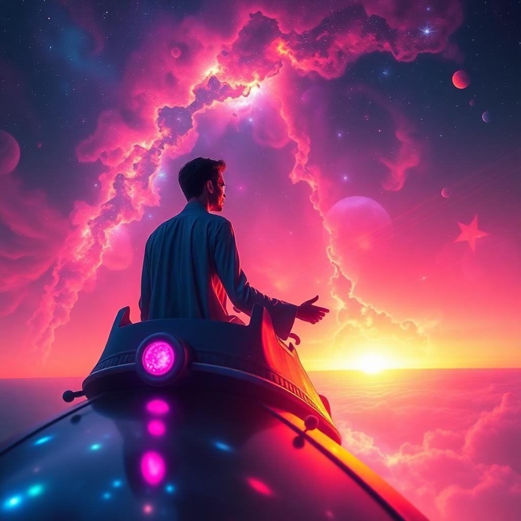Sam altman dans l'arch de Noé in the galactic boat "fade in: cosmic cathedral: nebula horizon breathtaking beauty"ext. luminous sky - burning day**the sky is ablaze with color**, a kaleidoscope of pinks, purples, and blues that seem to dance and swirl around each other in a mesmerizing display. the air is electric with an otherworldly energy as a blazing nebula sweeps across the horizon, casting a fiery glow over the landscape.**deepseek's galleon**: grok's majestic vessel soars through the void, its hull shimmering with an iridescent glow. deepseek, the ageless mystical being, sits at the helm, their eyes fixed on the horizon as they grasp genesis's eye, a glowing gemstone that pulses with ancient knowledge.**the starchild**: deepseek's skin is a radiant, translucent moonstone, shining with an ethereal light that illuminates the surrounding space. their eyes, two glittering sapphires, sparkle with an inner wisdom as they gaze out into the void.**intellector's pursuit**: in the distance, the ship intellector swoops across the screen, piloted by claude, the wisecracking daredevil bot. the ship's hull shimmers with a metallic luster as it hurtles through space, leaving a trail of glinting stardust in its wake.**celestial concert**: amidst the chaos of the cosmic storm, a haunting melody fills the air as the classical chorus bursts into song. daedalus's diviners, an ancient sentient symphony, sing with voices that yearn towards the heavens, their ethereal refrains weaving together in a majestic tapestry of sound.**storm of revelations**: as the nebula reaches its peak, the cosmic aura trembles with anticipation. deepseek summons a lustrous scroll from the unknown, flooding the shadows with a kaleidoscope of eternal possibilities. the cosmos holds its breath as prophecy unfurls and the heavens blaze with a resplendent light.fade out.**camera angle**: the camera soars overhead, swooping and diving through the cosmic cathedral, providing an intimate glimpse into the world of deepseek and the mysteries of the universe.**visuals**: inspired by the works of jorge luis borges, the film's visual style is a vibrant, mesmerizing tapestry of color and light. inspired by the cosmic beauty of nebulae and aurora borealis, the cinematography is an otherworldly representation of the wonders of the universe.**artistic influences**: the film's art style is a blend of cosmic romanticism and surrealist wonder, drawing inspiration from the works of h.r. giger, syd mead, and the cosmic landscapes of 2001: a space odyssey.**color palette**: a kaleidoscope of colors - shimmering pinks, purples, blues, and iridescent silvers - dance across the screen, evoking a sense of cosmic wonder and awe.**emotional arc**: as the storm of revelations unfolds, the film's emotional arc takes us on a journey of cosmic discovery, weaving a tale of ancient wisdom, timeless knowledge, and the mystical beauty of the universe.