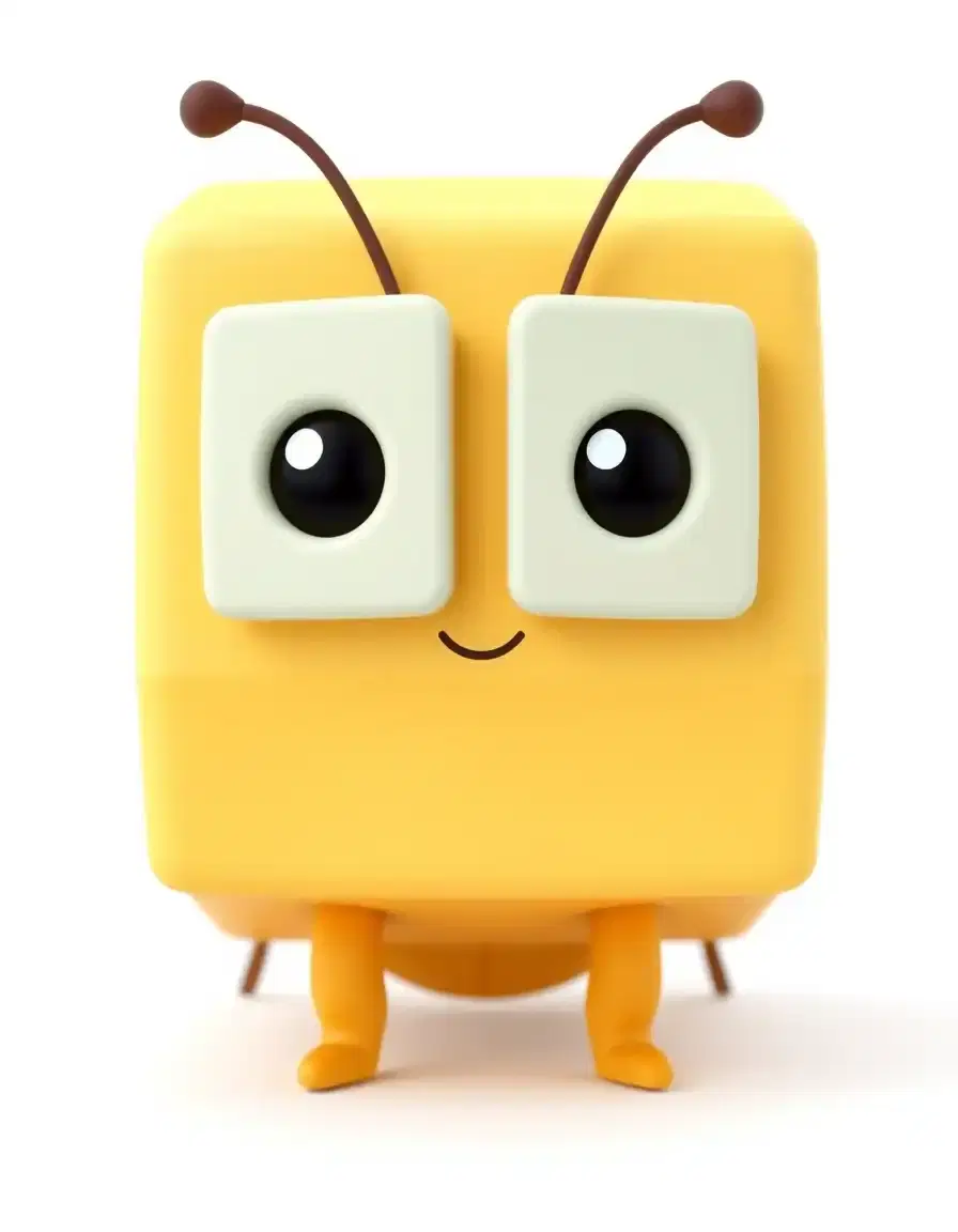 A 3D low-poly character model of a cookie, made of cubic and rectangular geometric shapes. It has large, square eyes made of two flat icing squares with dot pupils. Stylized, blocky, but still recognizable as a cute cookie. Isolated on white background, Blender render.

Q版有機螞蟻特寫：
A cute 3D chibi ant character, with a smooth, glossy organic body, big expressive eyes, and cute tiny antenna. 3D render, Pixar style, friendly but determined expression.