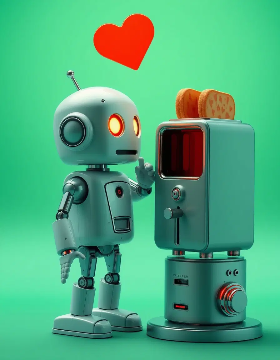 Humanoid Robot android in love with a toaster