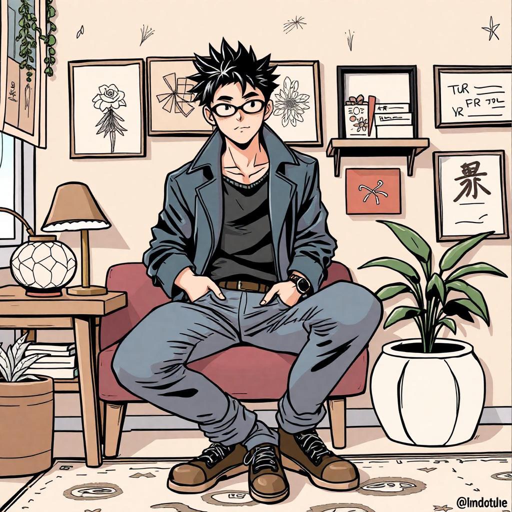 personne style manga avec des décors
