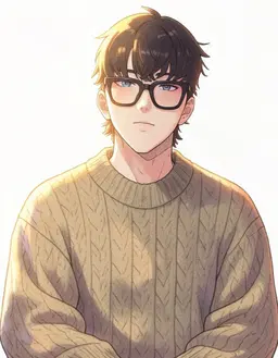 Redraw the person in the reference image as a VTuber character portrait of male, them, fully clothed, cosy and soft, clean anime VTuber model art, cel-shaded 2D illustration, crisp lineart, vivid colours, soft rim lighting, head and shoulders, facing forward, plain flat white background. Keep their face, hairstyle and distinguishing features clearly recognisable as the same person.