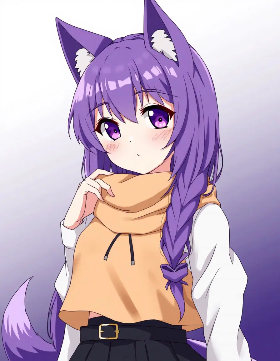 Purple Anime Girl With Wolf Ears And Tail