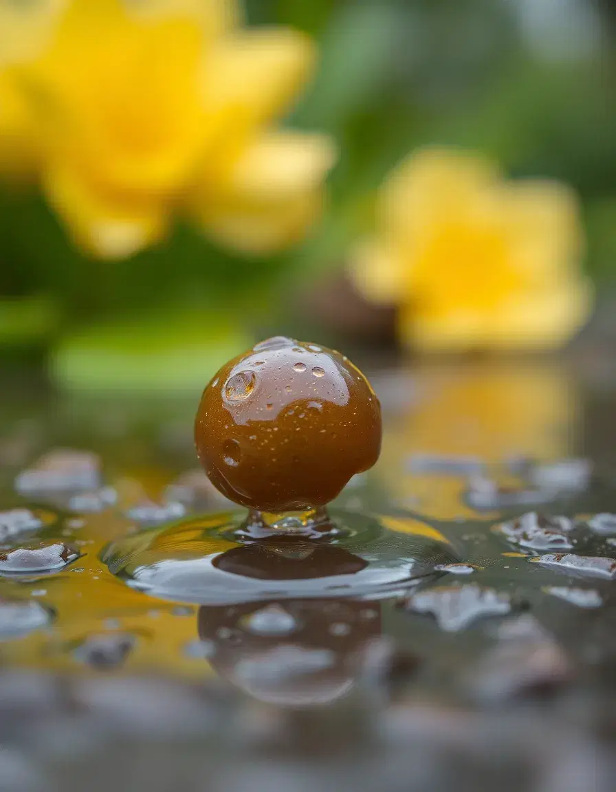 a still life of a wet, single object, the focus is on the object but the surrounding area is blurry. maintain the original photograph's style.