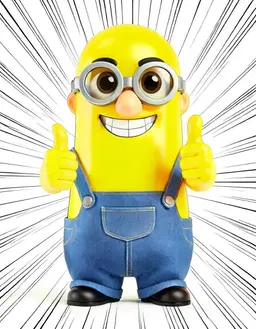 Redraw the person in the reference image as a character portrait of them, fully clothed, Bald, Brown, Two hands thumbs up, playful and bouncy, in the style of Despicable Me animation, Illumination 3D cartoon look, glossy yellow minion with goggles and overalls, bright cheerful lighting, head and shoulders, facing forward, plain flat white background. Keep their face, hairstyle and distinguishing features clearly recognisable as the same person.