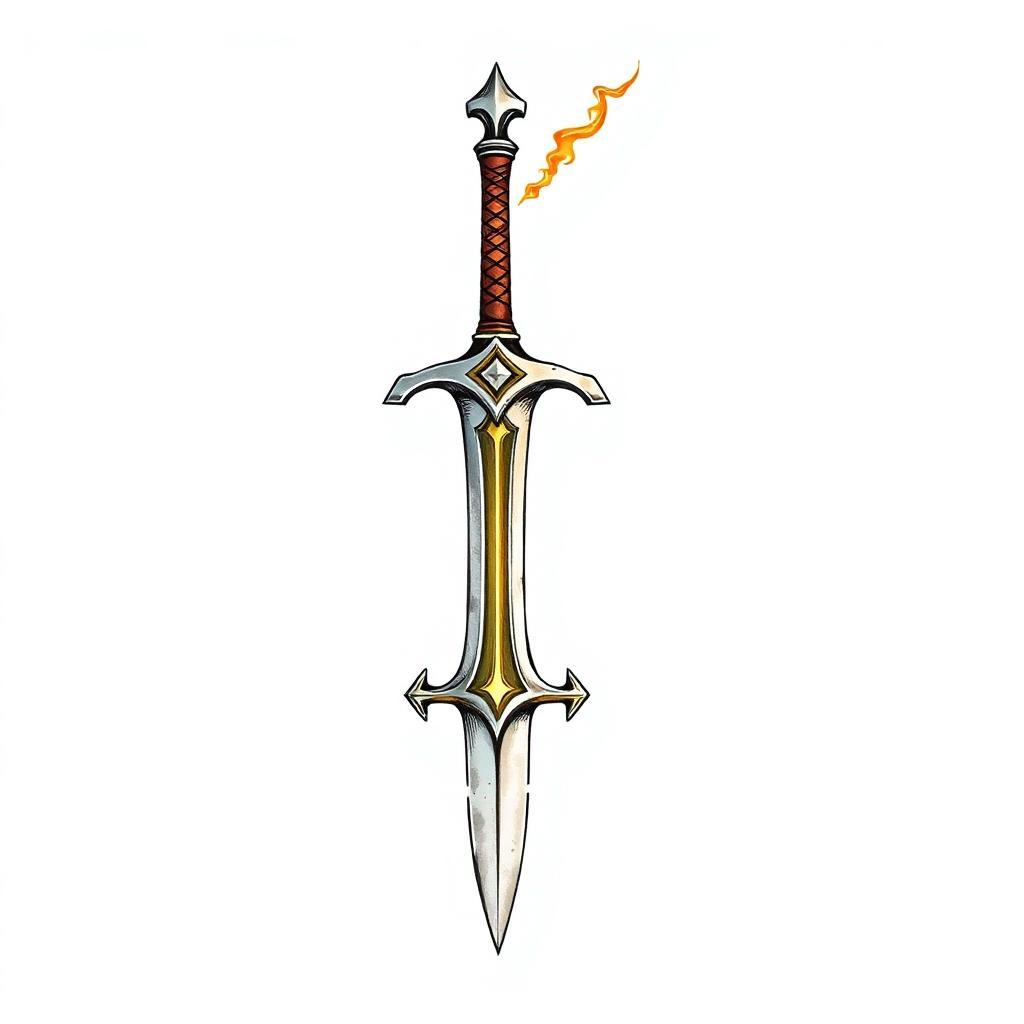 a magical dagger like solo leveling, white background, drawing like heroquest design