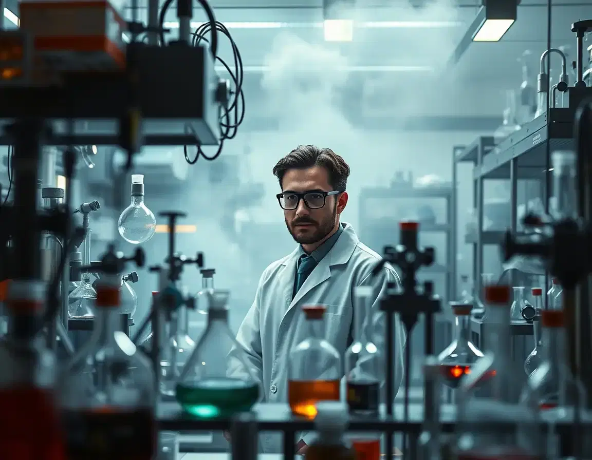 in a meticulously crafted, hyper-realistic rendering of a contemporary chemical laboratory, the spotlight of attention falls upon a brilliant chemist surrounded by an array of sophisticated equipment and cutting-edge technology. the scene is bathed in the stunning, high-fashion editorial aesthetic of hyper-realistic lighting, with delicate shadows and subtle highlights that evoke an atmosphere of refined sophistication. the intricate, macro details of the laboratory's intricate machinery, glassware, and chemical vessels are rendered in exquisite, 8k resolution, inviting the viewer to delve into the complexities of the chemist's craft.

the chemist, a master of their domain, stands confidently amidst the swirling fog of pipettes, bunsen burners, and beakers, their focused gaze fixed intently upon the experiment unfolding before them. the soft blur of the surrounding environment creates a sense of depth, emphasizing the central figure of the chemist and imbuing the scene with a dynamic sense of energy and intellectual curiosity.

against the stark, monochromatic backdrop of a utilitarian laboratory, the chemist's presence is a masterful study in contrasts – their vibrant, earthy tones a delightful counterpoint to the cool, sterile hues of the surrounding equipment. the chiaroscuro contrast of light and shadow, honed to a fine art, adds a sense of drama and tension to the scene, underscoring the intensity and focus of the chemist's work.

as the viewer's gaze dances across the meticulously detailed laboratory landscape, it becomes clear that the true artistry lies not in the equipment itself, but in the way it has been carefully crafted to serve the singular purpose of the chemist's work – a testament to the power of human ingenuity and the sublime beauty of scientific inquiry.