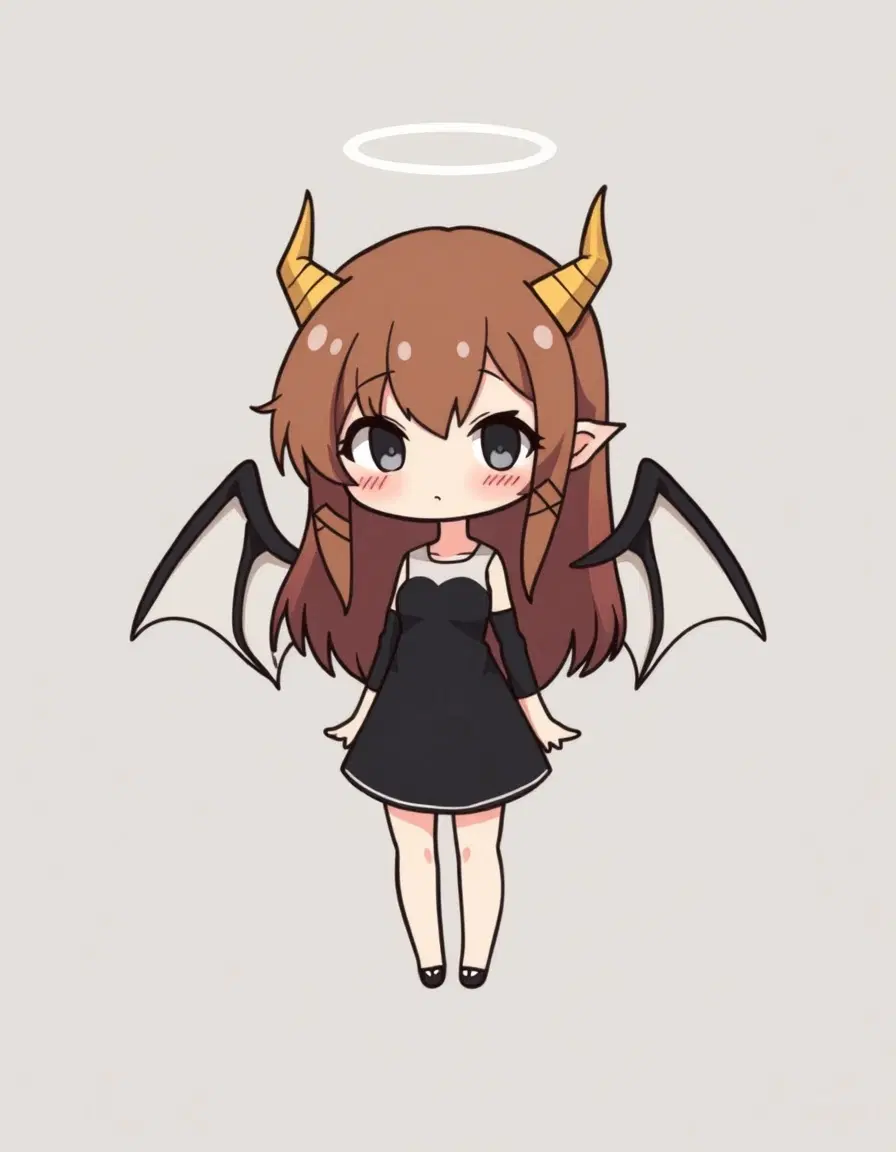 Simple female chibi with both angel wings and demon horns