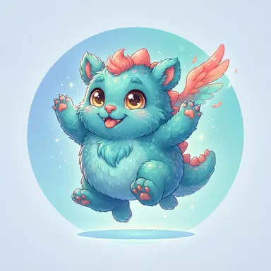 original monster oc, friendly teal furry creature, coral spines, golden eyes, small wings, colorful character concept art