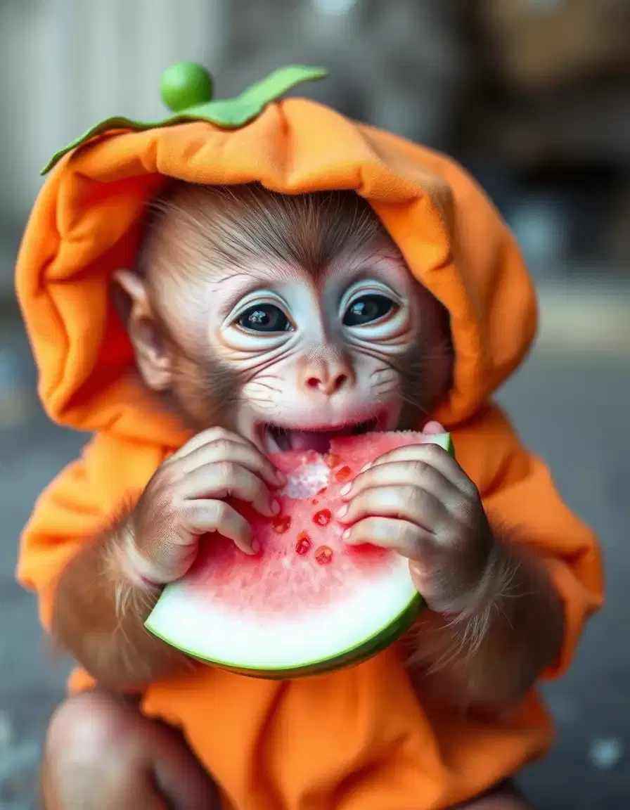 This baby monkey just redefined Halloween cuteness! Dressed in an orange pumpkin costume and bursting with joy, he takes a big bite out of a juicy slice of watermelon. His wide smile, tiny hands, and pure excitement make this a must-watch moment for the spooky season. A perfect mix of fruit, fun, and festive cheer—this monkey is here to steal hearts!

#babyMonkey #cutemonkey #monkeyeating #halloweenmonkey #pumpkincostume #watermelonlover #adorablemoments #monkeyshorts #monkeyreaction #cutebabyanimal #spookycute #halloween2025 #monkeyjoy
