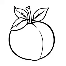 Create a simple black-and-white children's coloring book illustration of a peach, no page border, only black and white, designed specifically for children ages 3–8. Use a cute, friendly, clean, bold cartoon illustration style with large simple shapes, thick smooth black outlines, minimal details, and clearly defined enclosed areas that are easy for young children to color. The illustration should be centered on the page, large and easy to recognize, with a clean composition and plenty of open coloring space. Show the subject from a clear, simple viewpoint and avoid unnecessary background clutter.