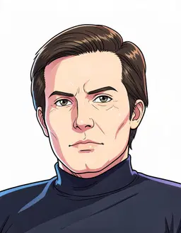 Redraw the person in the reference image as a character portrait of them, fully clothed, clean anime character art, cel-shaded 2D illustration, crisp lineart, vivid colours, soft rim lighting, head and shoulders, facing forward, plain flat white background. Keep their face, hairstyle and distinguishing features clearly recognisable as the same person.