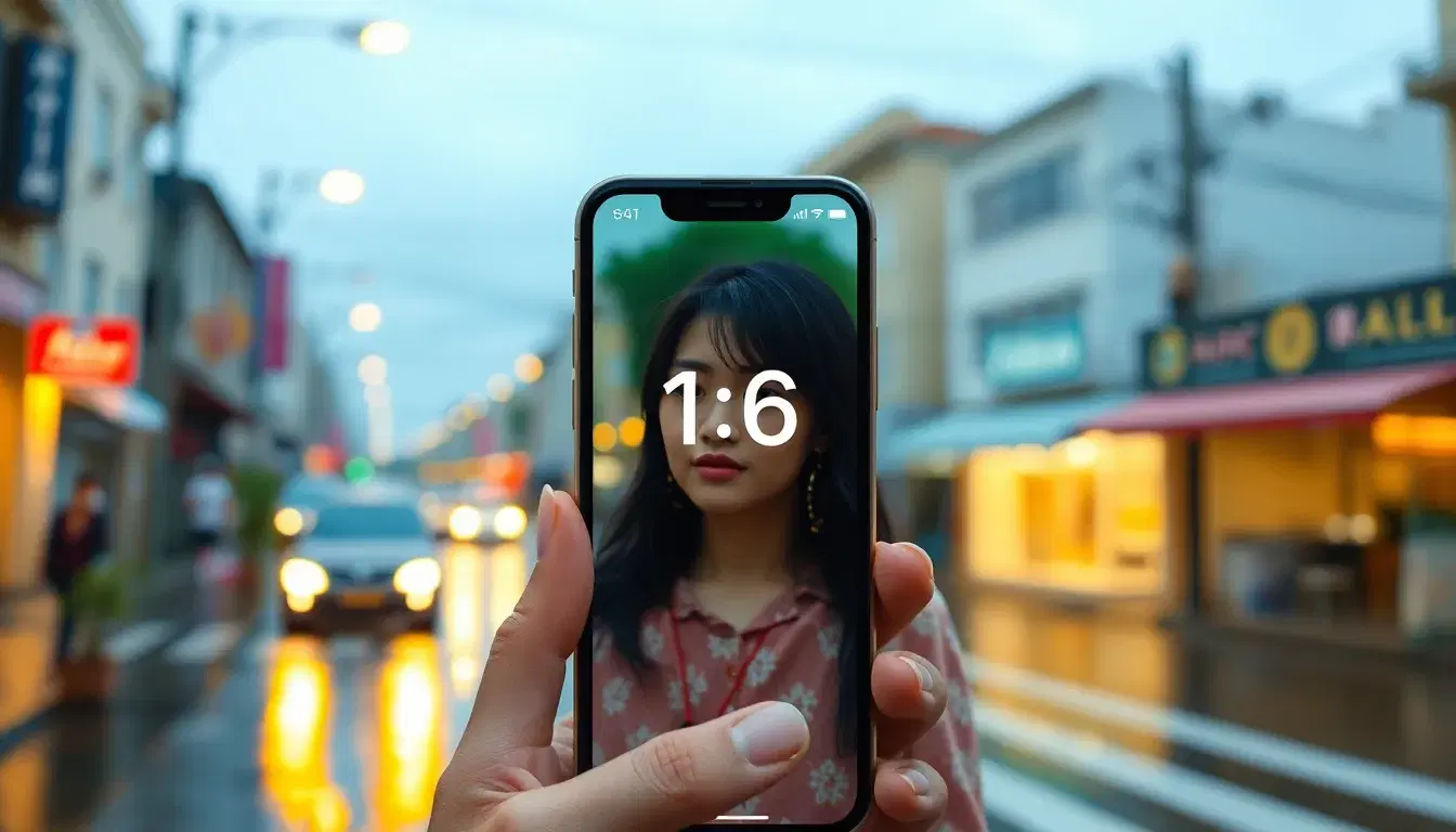 16. Mobile phone screen turning on automatically, showing the rainy street with the girl16. Mobile phone screen turning on automatically, showing the rainy street with the girl16. Mobile phone screen turning on automatically, showing the rainy street with the girl16. Mobile phone screen turning on automatically, showing the rainy street with the girl