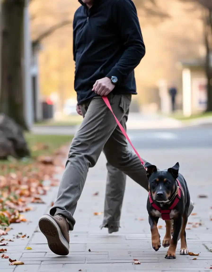 A man is walking the dogA man is walking the dog