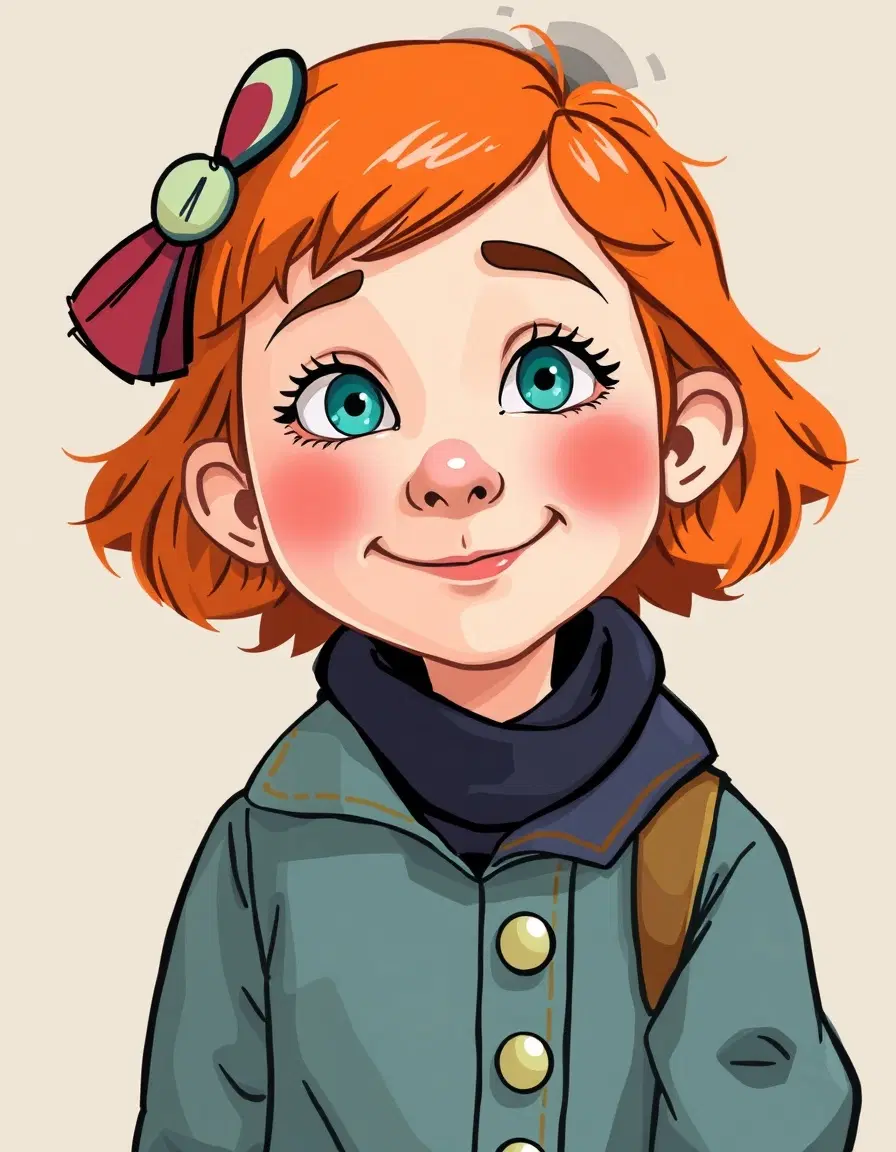 Transform the subject from the uploaded image into a character in the style of Charlie and Lola (children's cartoon). Match the official cartoon look - thin sketchy outlines, flat colors, childlike proportions, playful hand-drawn charm, and simple textures.

Retain the subject's original clothing, hairstyle, facial features, accessories, skin tone, pose, and expression - but reinterpret them as if they belong in the Charlie and Lola can I upload a photo?