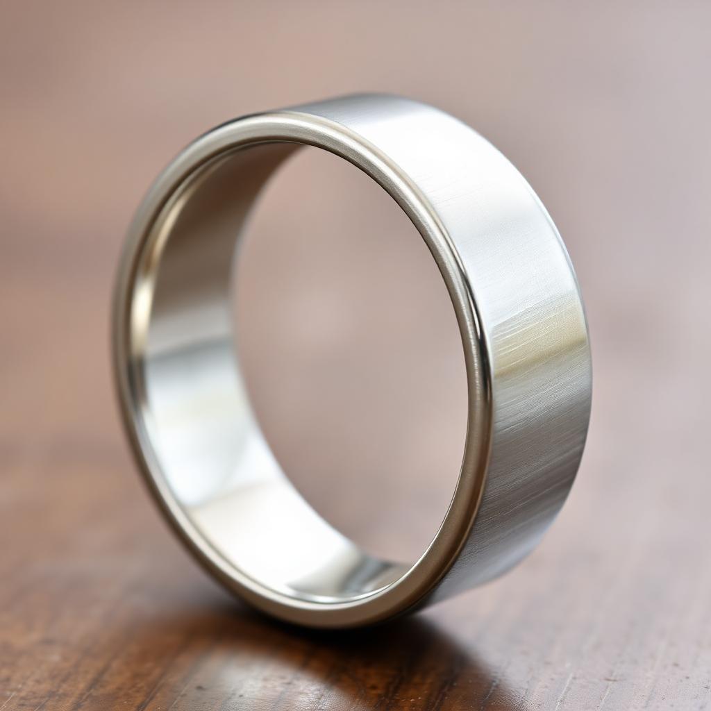A silver ring, in its middle there is a polished, just brushed, not engraved finish which depicts an intricate Celtic knot pattern engraved around its circumference. The design takes up a third of the space on the ring and is placed in the middle.