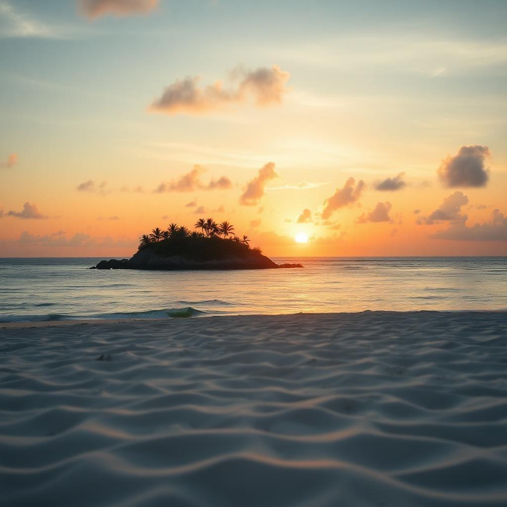 wonderful sunset sand paradise island, sea in the background, 