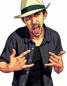 Redraw the person in the reference image as a character portrait of them, fully clothed, in the style of Gta, faithful to its official art style, vivid saturated colors, head and shoulders, facing forward, plain flat white background. Keep their face, hairstyle and distinguishing features clearly recognisable as the same person.