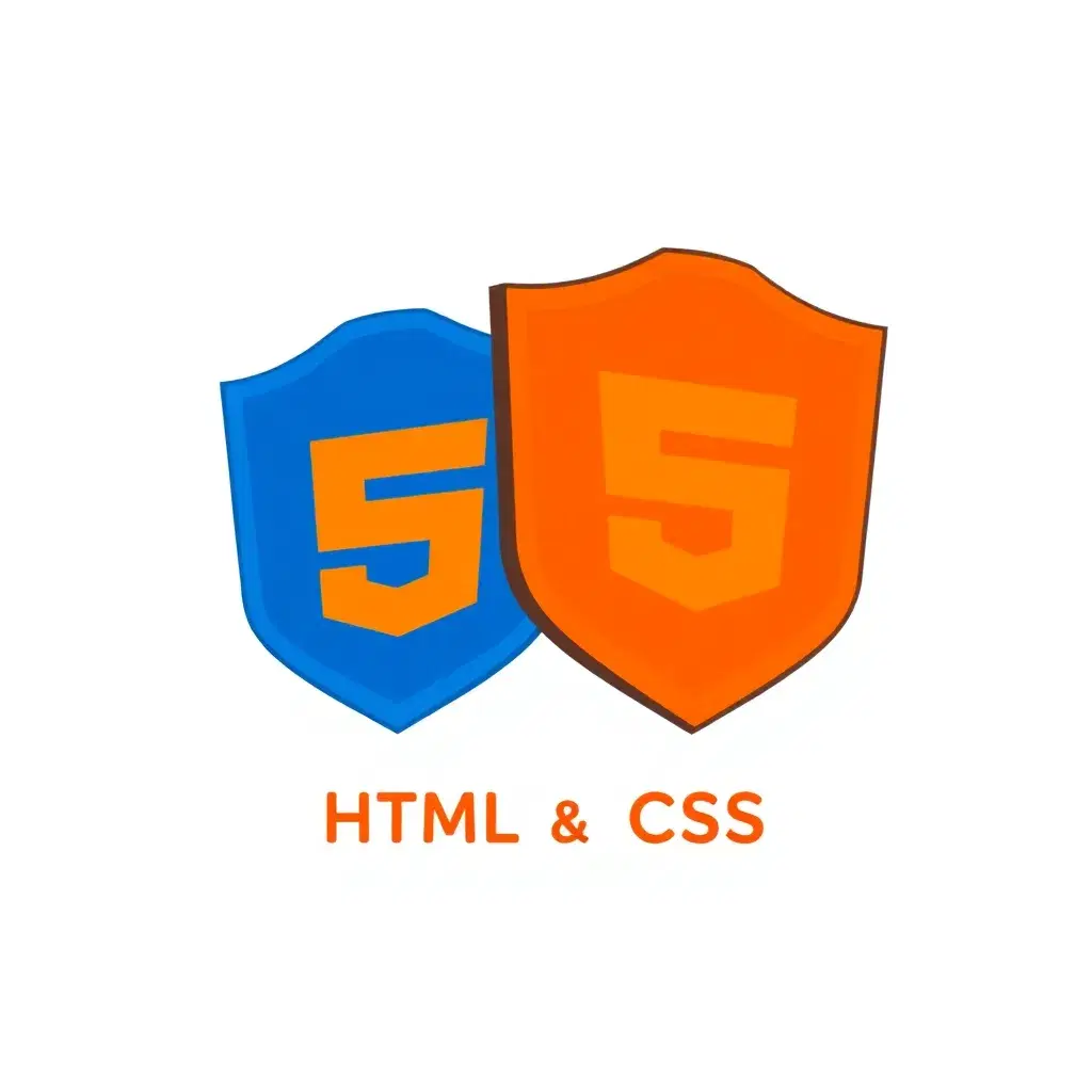 Logo for "HTML CSS" app, HTML5 and CSS3 shields, orange and blue, web design concept, code symbol, app icon, minimal