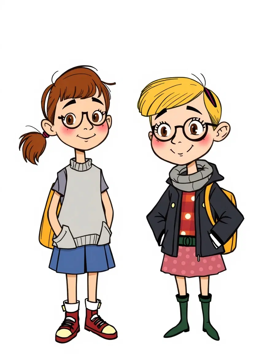 Transform the subject from the uploaded image into a character in the style of Charlie and Lola (children's cartoon). Match the official cartoon look - thin sketchy outlines, flat colors, childlike proportions, playful hand-drawn charm, and simple textures.

Retain the subject's original clothing, hairstyle, facial features, accessories, skin tone, pose, and expression - but reinterpret them as if they belong in the Charlie and Lola can I 