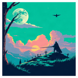 Album cover art for a song: Give me a song that is a mashup of Careless Whisper and Tears of the Kingdom Main Theme from Legend of Zelda Tears of the Kingdom. Square composition, bold graphic design, no text, no logos, high quality illustration