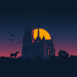 Album cover art for a song: Give me a song that feels ballad-like Out There from HunchBack of Notre Dame and blended The Force theme aka Binary Sunset. Square composition, bold graphic design, no text, no logos, high quality illustration