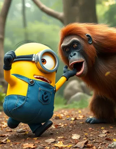 Minion from despicable me fighting an orangutan in a
