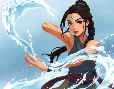 Katara avatar the last Airbender style art more realistic looking katara not human realistic anime, cartoon realistic bending water