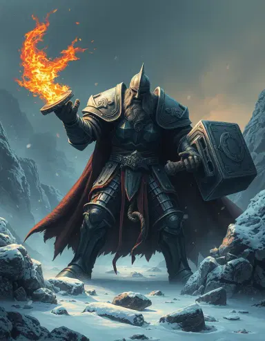 Create a fantasy picture with a knight with a big hammer like giant crusher in elden ring do with 2 big hammer