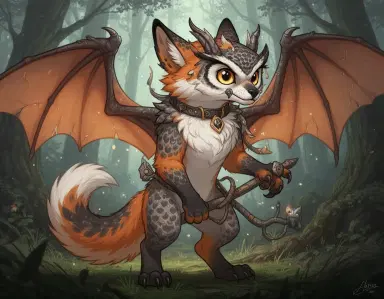 Anthro fursona furry oc hybrid of dragon fox and owl