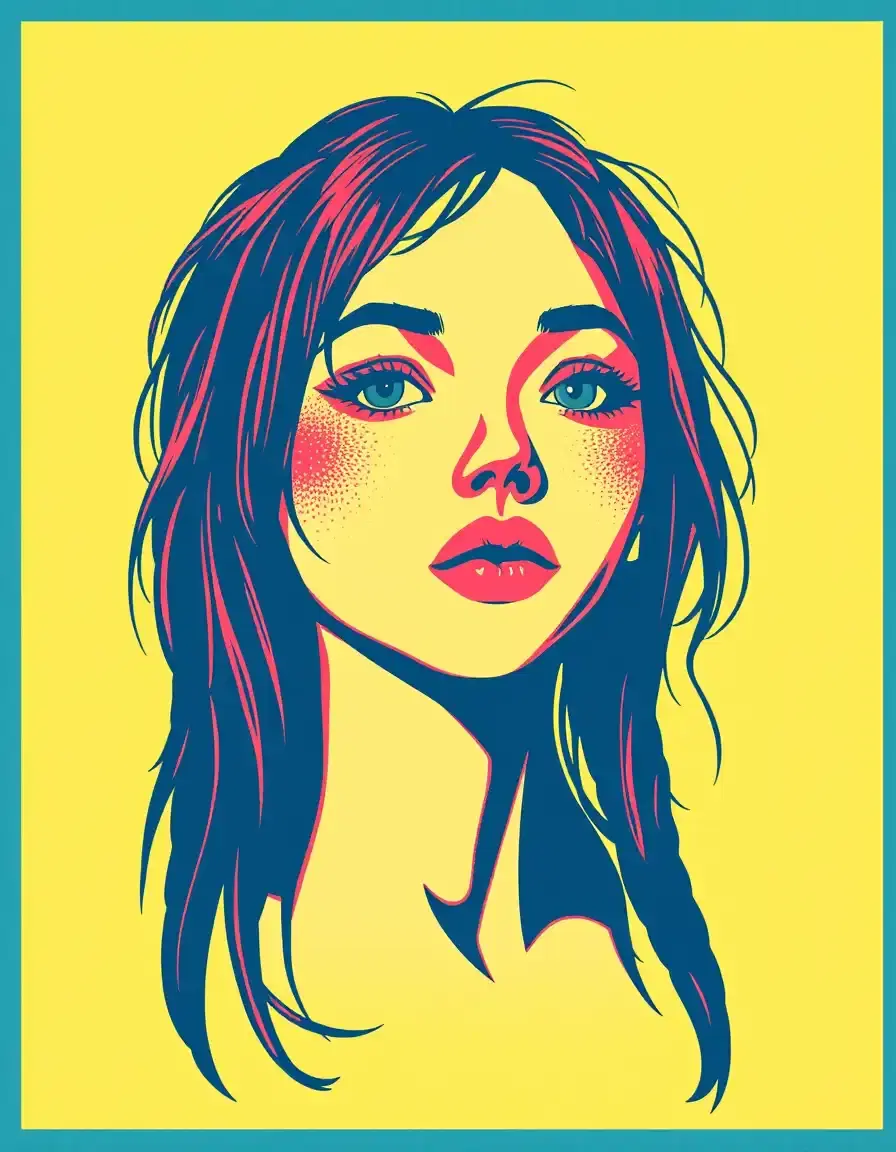 Transform this image into a vibrant **risograph print style** artwork. Use **limited bold colors** (2-4 tones, such as bright red, deep blue, neon pink, mustard yellow, or mint green), with **high contrast and flat areas of color**. Add **visible halftone patterns, grainy textures, and slight misregistration (color layers slightly offset)** for an authentic printed look. Maintain the subject’s main composition while giving it a **retro zine / indie poster aesthetic**. Style reference: **Risograph printing, retro indie zines, screen printing, Japanese riso posters**. Crisp edges, handmade feel, playful imperfections, artistic printmaking style Image Style: crisp details, natural color tones, conceptual composition