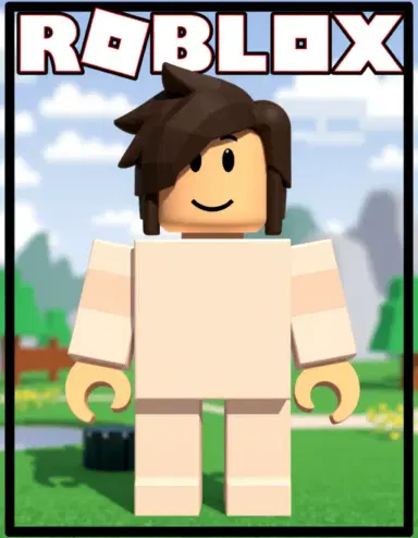 Roblox character or environment. Use voxel art and pixelated textures, keeping the elements blocky and low-resolutions. The Avatar Roblox character should be made of square blocks with a flat color palette, resembling Roblox NPC or Avatars, Add a Roblox-style landscape behind.