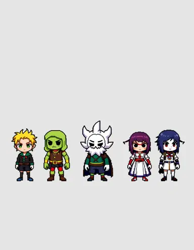 Main Characters from Undertale in a lineup transparent background original pixel art