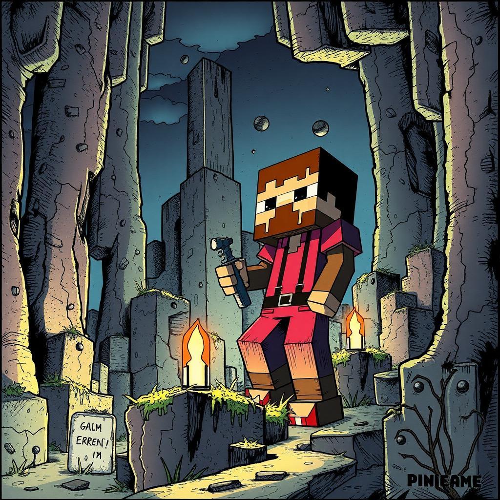 minecraft steve, style of Ben Templesmith Bill Sienkiewicz and Richard Corben, platitude, dark ambient, evGraham Ingels style, feminine, adult_focused, mature_audience,