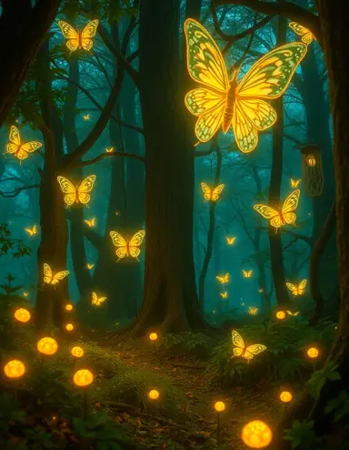 fantasy forest glowing bugs, lord of the rings style