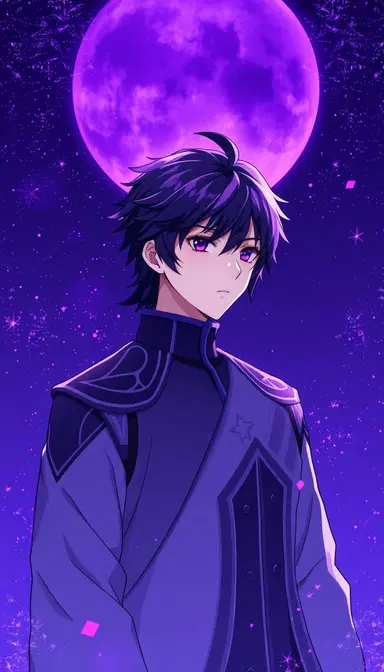 generate a mobile walpaper of sung jinwoo from solo leveling anime with purple and dark auro