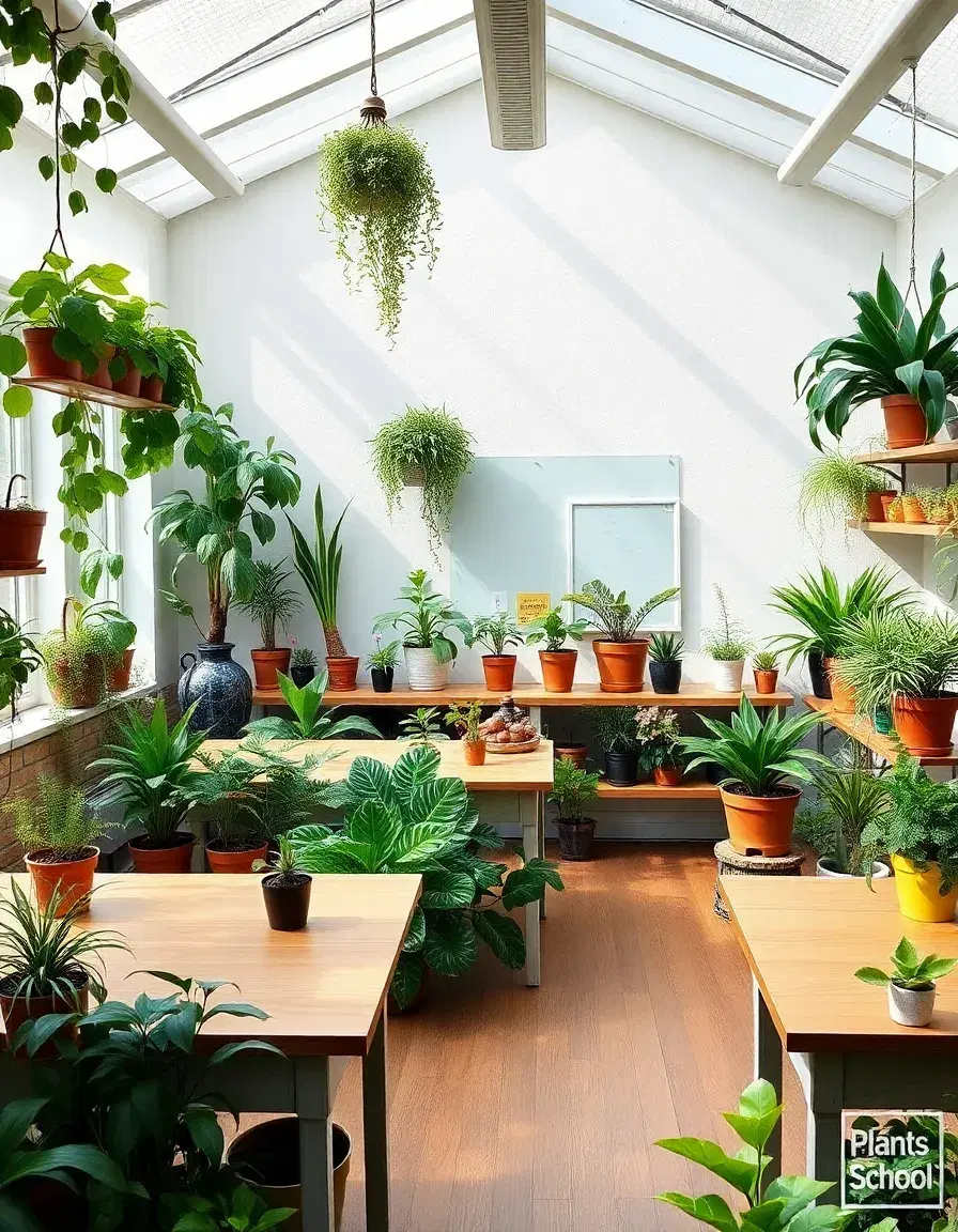 Create a classroom with a lot of plantsnamed Plantschool