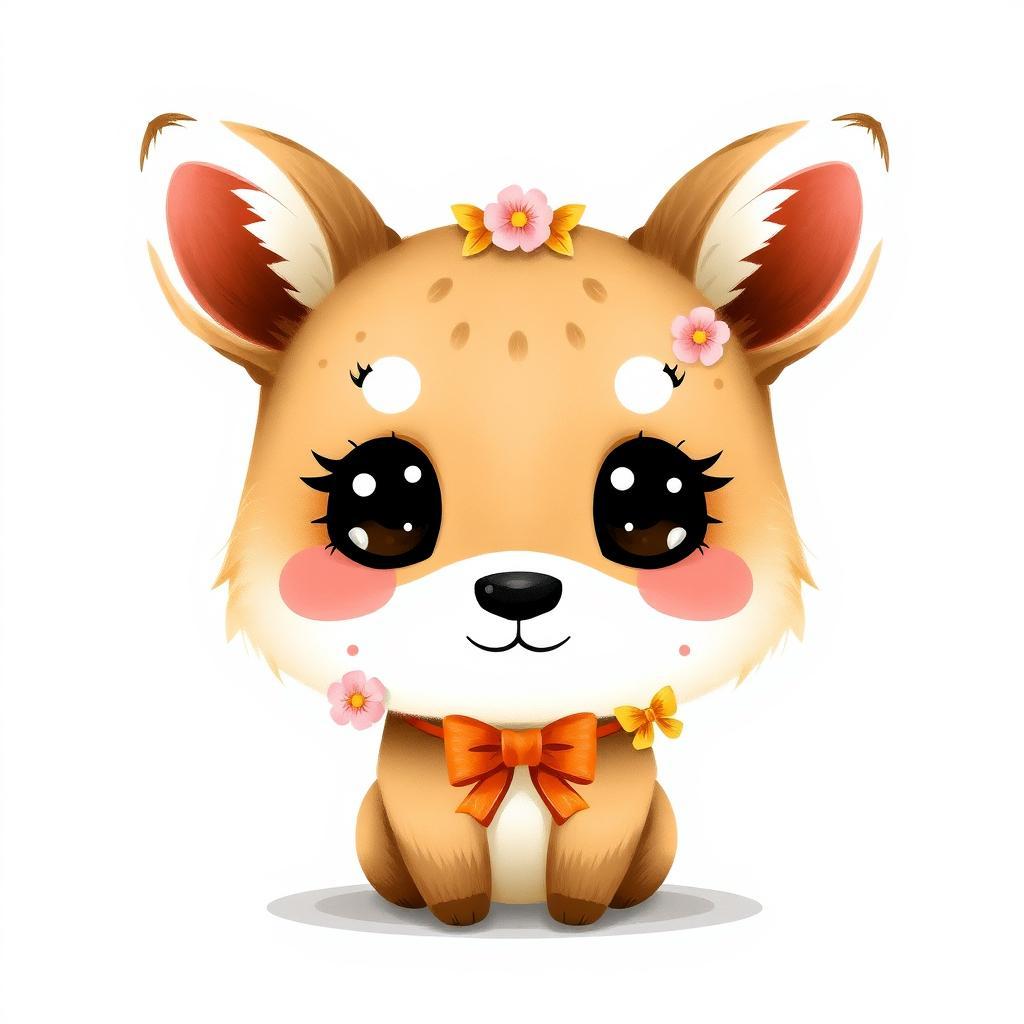 Animal anthropomorphic illustration, cute and simple illustration, a cute animal baby, bean-like eyes, some bows and flowers decoration, emphasizing hand-painted texture, brush strokes, pure hand-painted, creative hand-painted